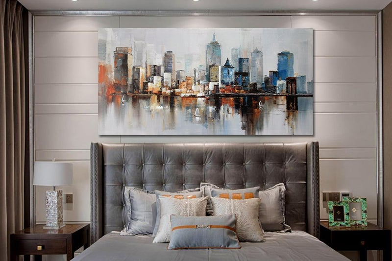 Arjun Brooklyn Bridge Wall Art Modern New York City Abstract Canvas Cityscape NY Painting Large Framed Colorful NYC Skyline Textured Picture for Living Room Bedroom Home Office Wall Decor, 48"x24" - Image 3